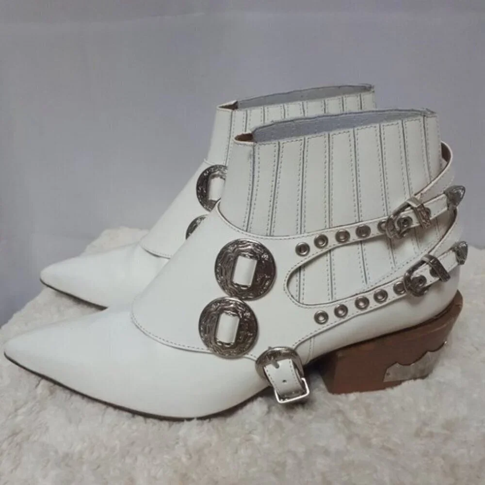 Toga Pulla White Harness Ankle Boots Western 37 - Picture 13 of 16